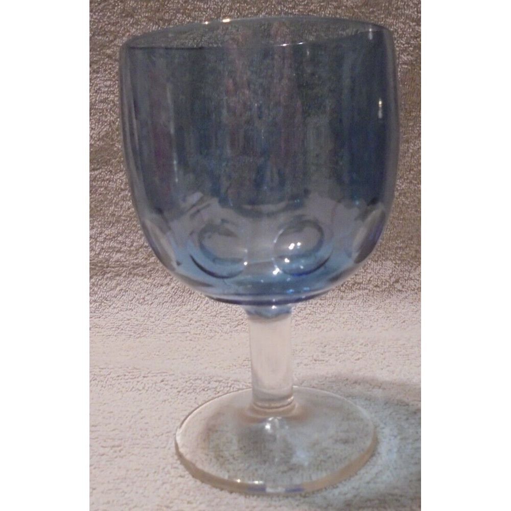 Vintage Bartlett Collins Thumbprint Blue Glass Goblet 6 Inches Tall
